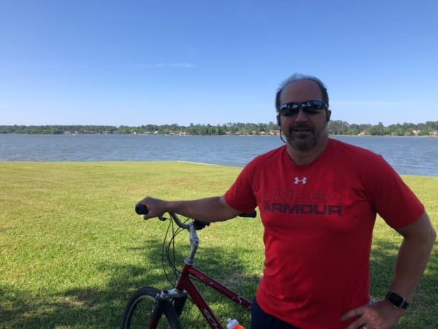 Lake Conroe in Montgomery County, Texas, provides a beautiful backdrop to many rides Wayne Shurts finds himself on while raising money for first responders.
