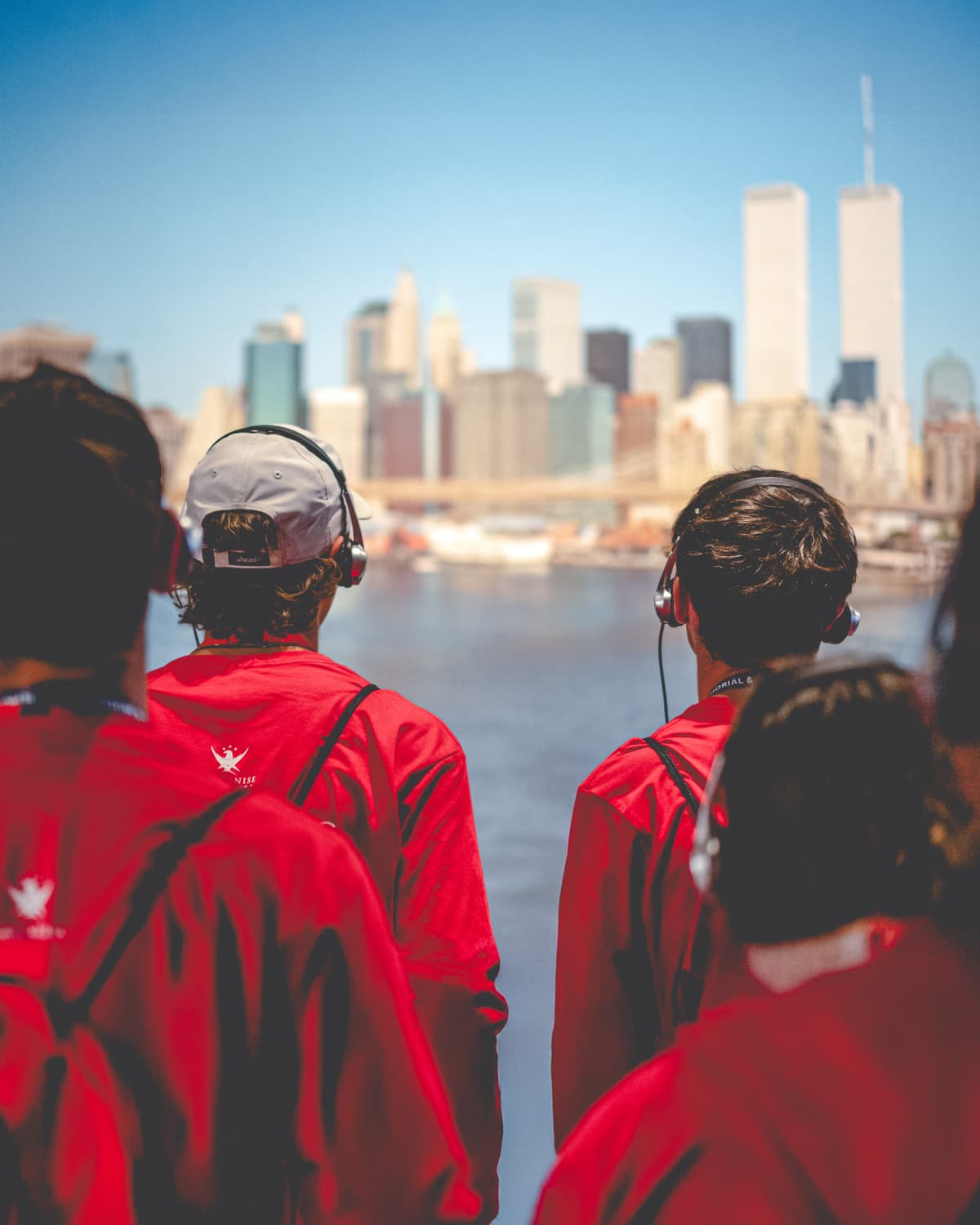 Kids looking at twin towers image