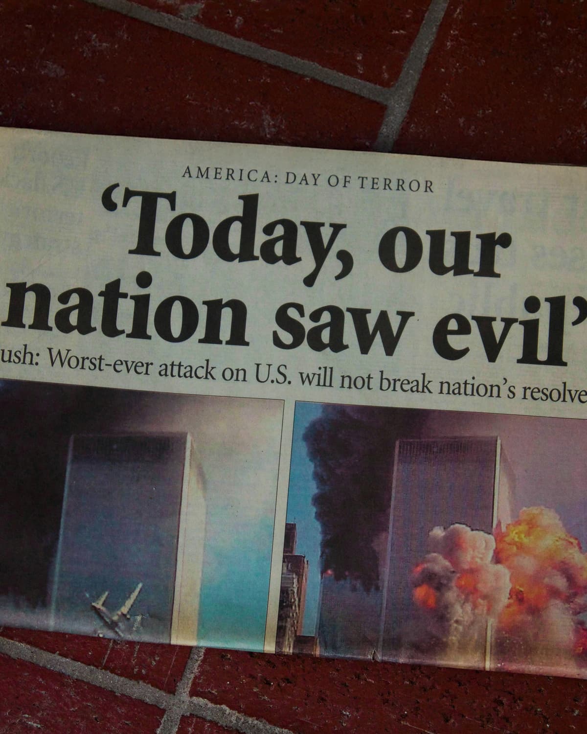 'Today Our Nation Saw Evil' 9/11 Newspaper heading