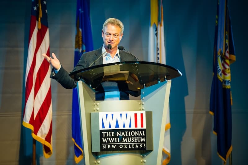 Gary Sinise speaking at the National WWII Museum.