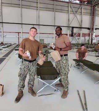 Service members at Naval Air Station Sigonella in Italy received meals and snacks each day from the local USO while grappling with an influx of evacuees fleeing Afghanistan in late Aug. and early Sept. Using funding from the Gary Sinise Foundation, the USO fed an estimated 2,747 service members.